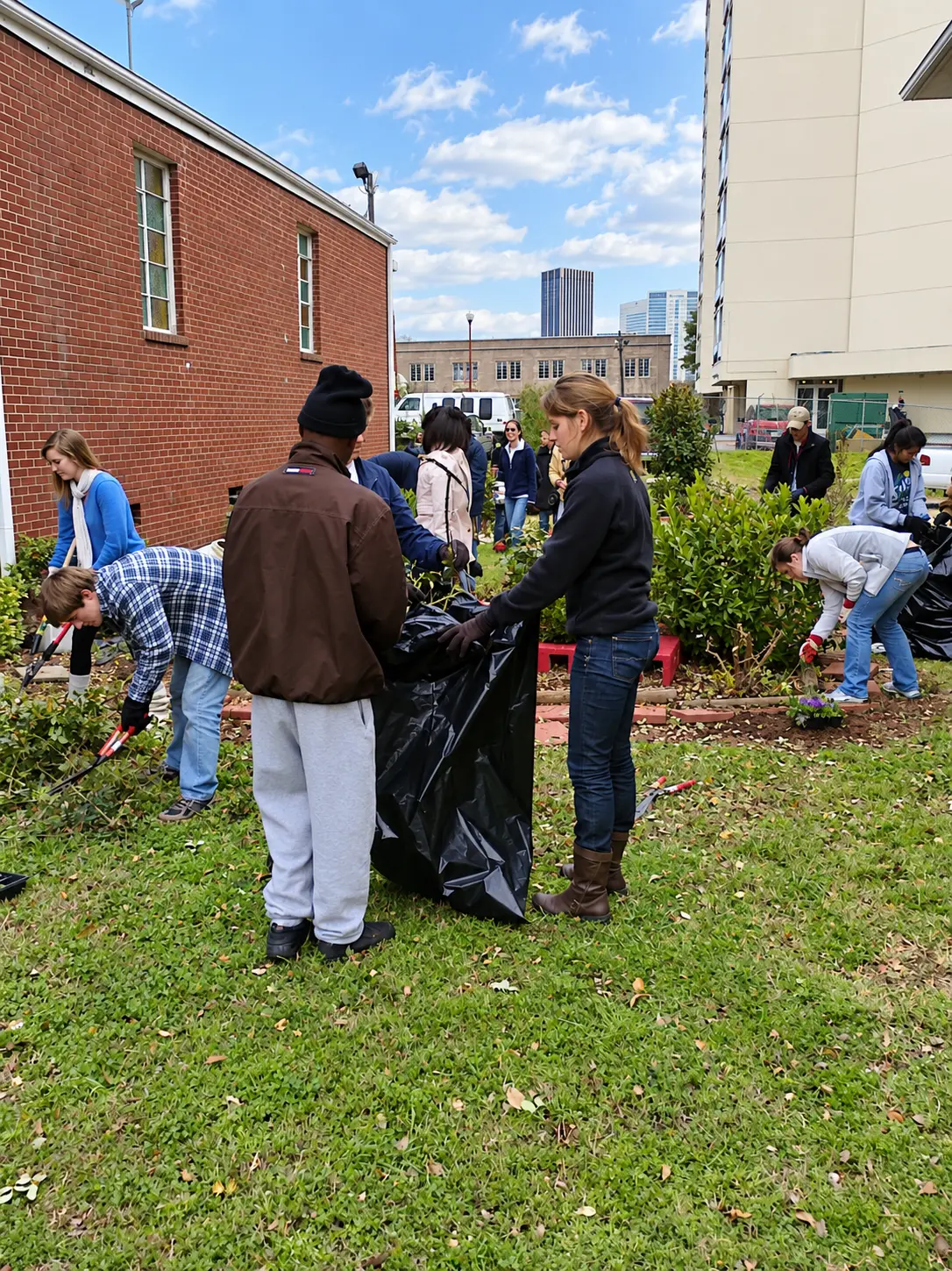 Community members gathered for a neighborhood cleanup